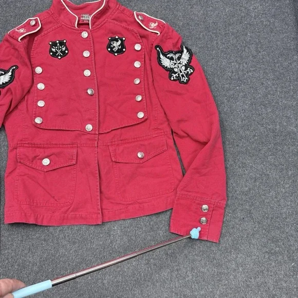 Raw Blue Military Jacket Large Red Embroidered Patch Button Coat - Picture 15 of 16